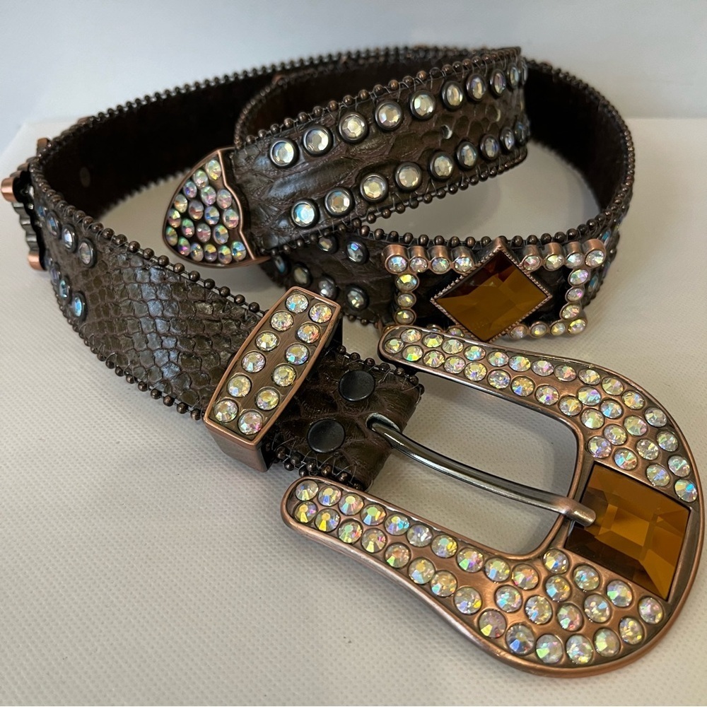 Rhinestones Brown Leather Western Belt